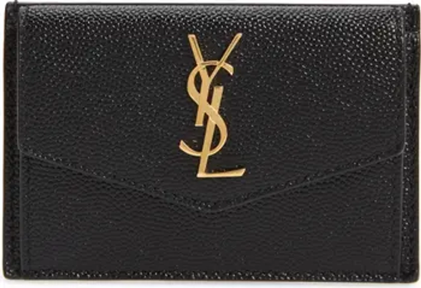 Saint Laurent Uptown Pebbled Leather Flap Card Case | Nordstrom