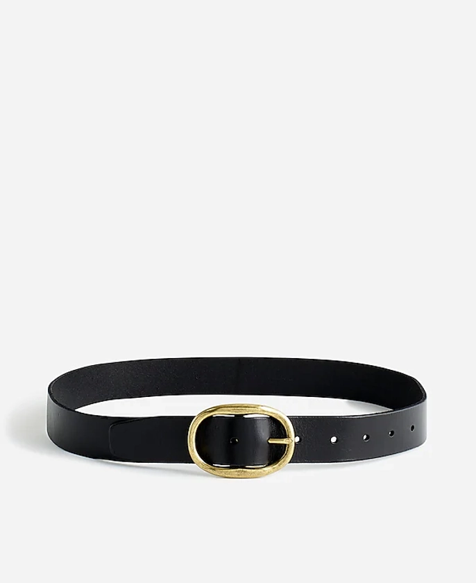 Oval-Buckle Distressed Leather Belt