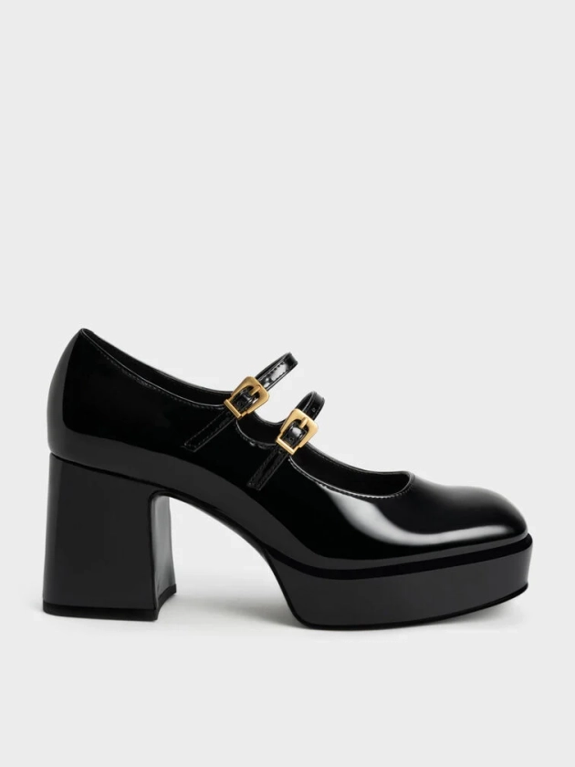 Jaylin Patent Block Heel Mary Janes - Black