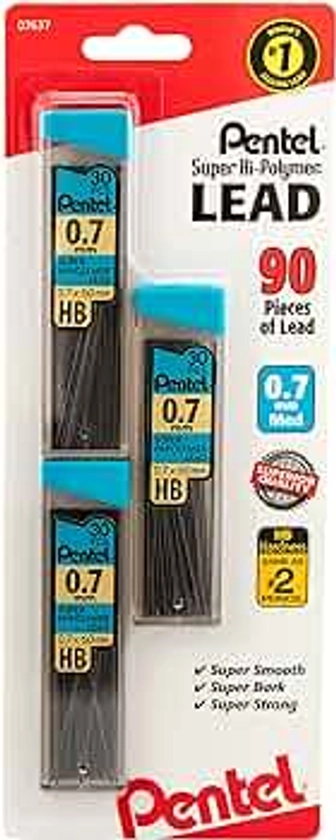 Pentel® Super Hi-Polymer® Leads, 0.7 mm, Medium, HB, 30 Leads Per Tube, Pack of 3 Tubes