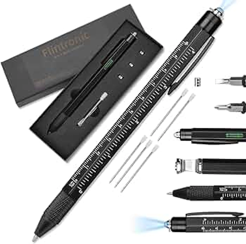 flintronic Stylo Multifonction 8 en 1, Idee Cadeau Homme Original, Gadget Insolite Utile Stylo Cadeau Personnalisé de Papa pour Fetes des Peres/Noel