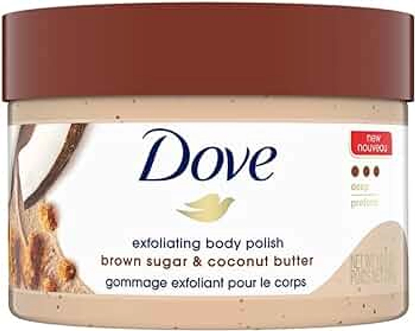 Dove Scrub Brown Sugar & Coconut Butter For Silky Smooth Skin Body Scrub Exfoliates & Restores Skin's Natural Nutrients 10.5 oz