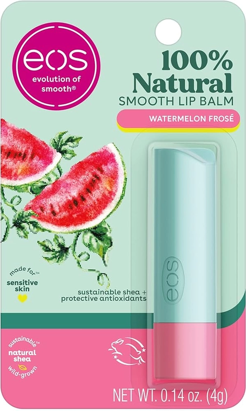 eos 100% Natural Lip Balm- Watermelon Frosé, Dermatologist Recommended for Sensitive Skin, All-Day Moisture Lip Care, 0.14 oz