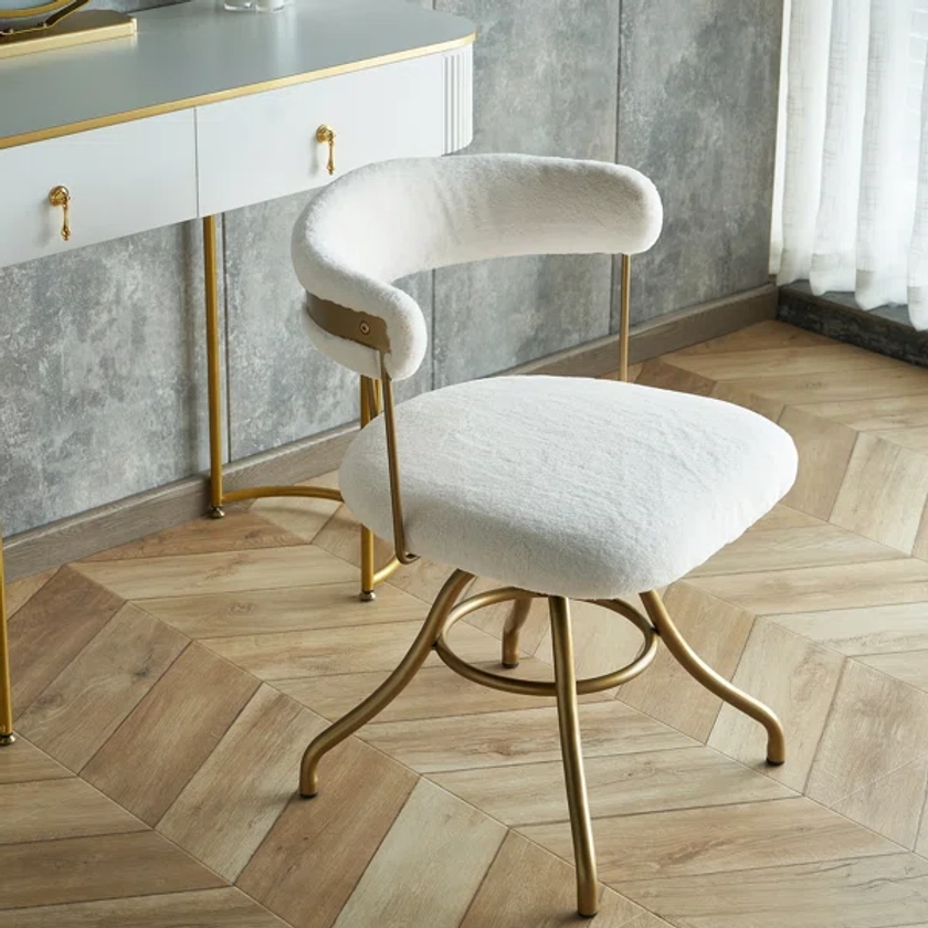 Cordelro Faux Fur Gold Metal Frame Vanity Chair Swivel Task Chair
