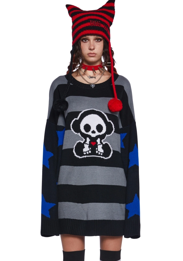 Dolls Kill x Skelanimals Marcy Striped Star Oversized Sweater - Multi