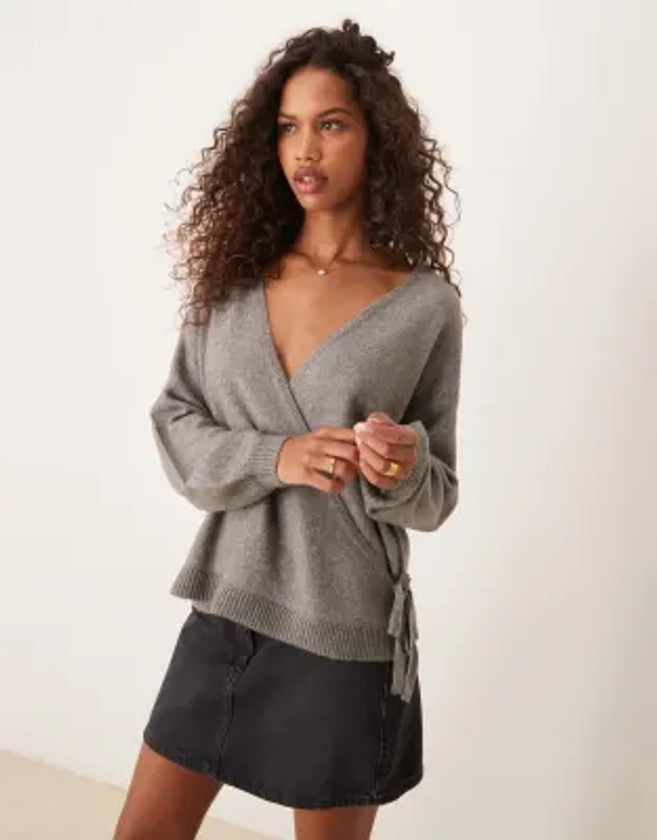 Vila relaxed wrap front cardigan in grey | ASOS