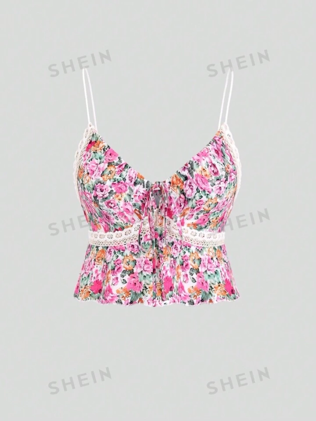 SHEIN MOD Women's Summer Ditsy Floral Tie Front Crop Top Camisole