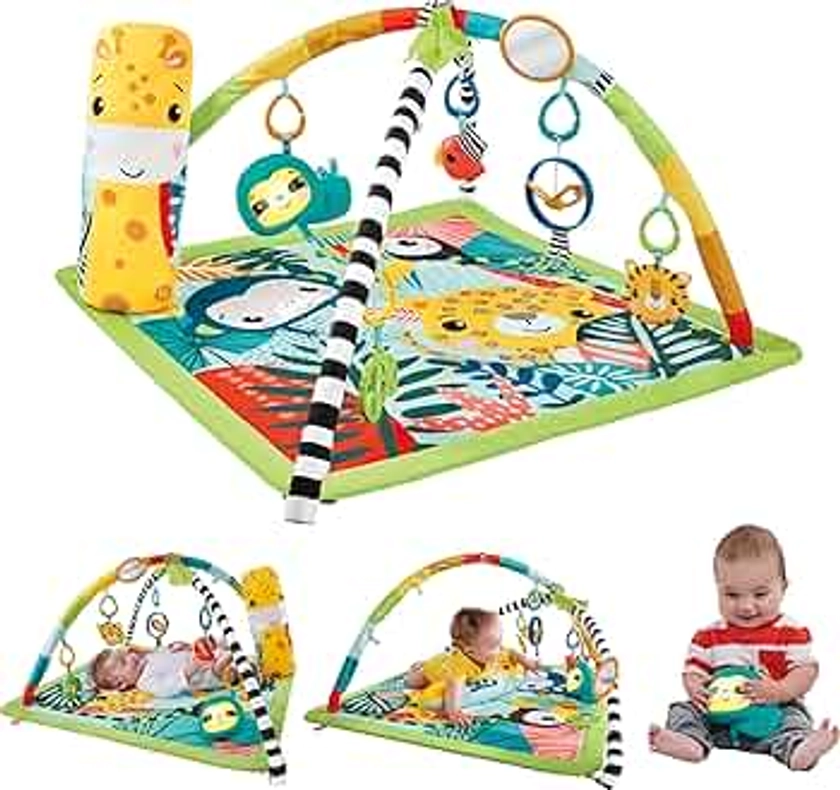 Fisher-Price 3-In-1 Rainforest Sensory Gym & Baby Play Mat | Baby Play Gym Mat for Newborn to Toddler with Light Up Musical Sloth, Toys and Comfy Jungle Gym Playmat Toys | Playmats & Floor Gyms, HJW08