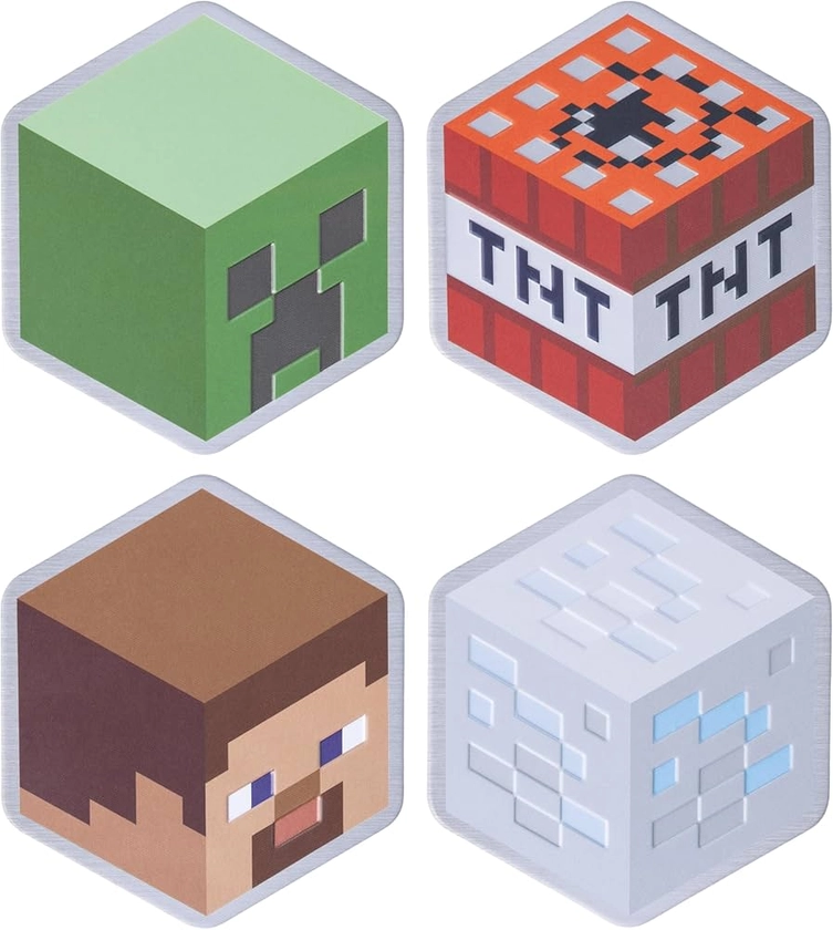 Minecraft Cork-backed Metal Coasters - Set of 4 - Steve, Creeper, Diamond Ore, TNT Block - Officially Licensed and Decor for Minecraft Gamers | Paladone : Amazon.co.uk: Home & Kitchen