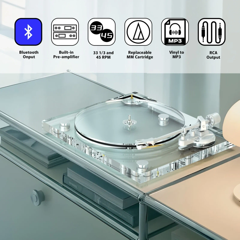 Bluetooth Output Turntable with MM Cartridge & Adjustable Counterweigh