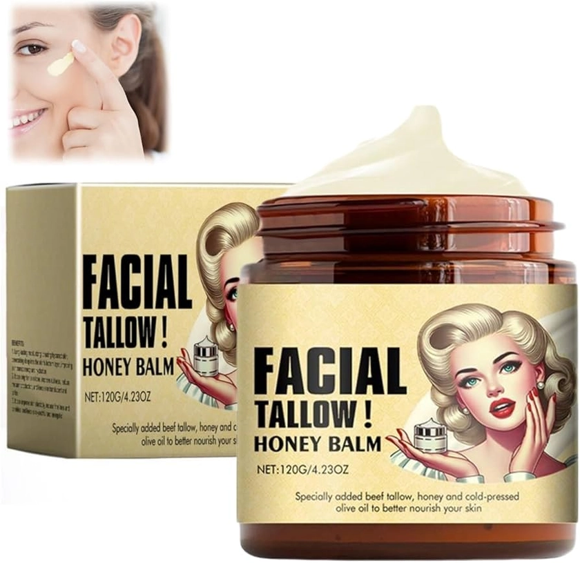 Beef Tallow Skin Care, Beef Tallow Moisturiser, 4.23oz Tallow And Honey Balm, Hydrating Face Balm, Beef Tallow Face Balm Skincare For Skin Pure Cream Tallow Honey Cream For Face And Body (1pc)