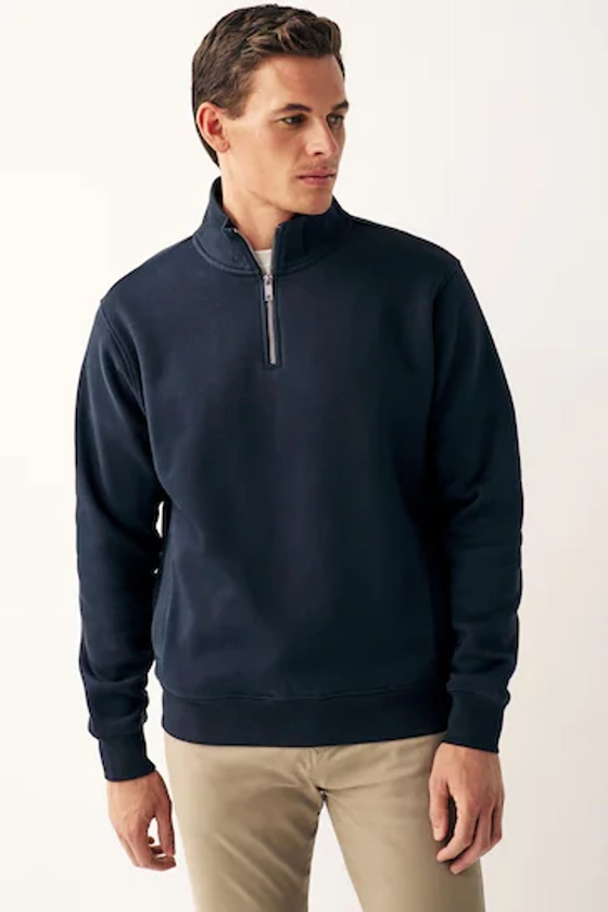 Buy Navy Zip Neck Rugby Polo Sweatshirt from the Next UK online shop