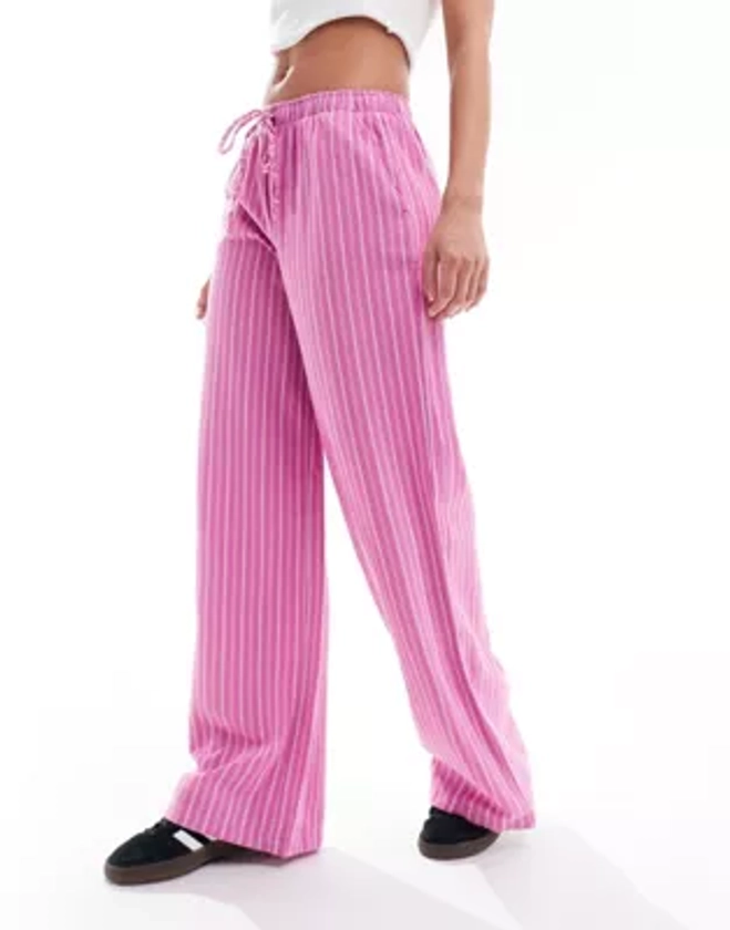 Stradivarius STR linen look pull on trouser in pink stripe | ASOS