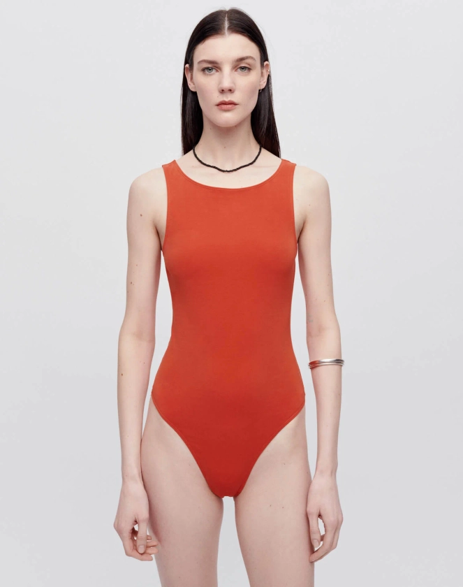 RE/DONE | High Neck Bodysuit in Persimmon