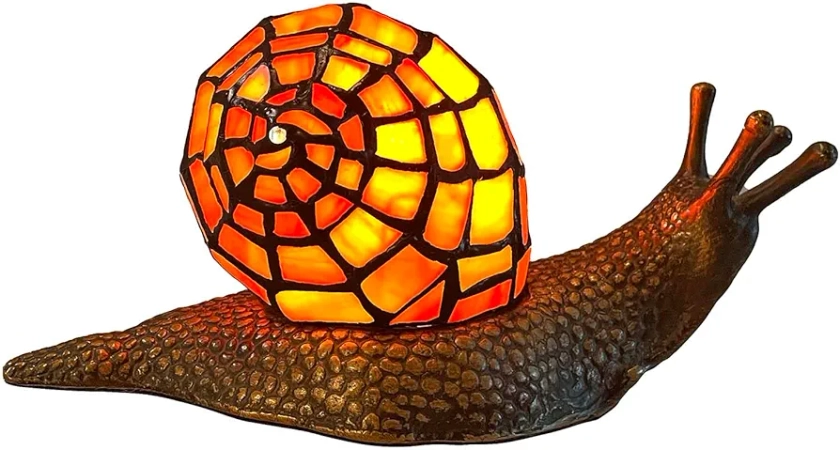 Bieye L10963 Land Snail Tiffany Style Stained Glass Accent Table Lamp for Home Decor (Orange, 10" D x 5" W x 5" H)