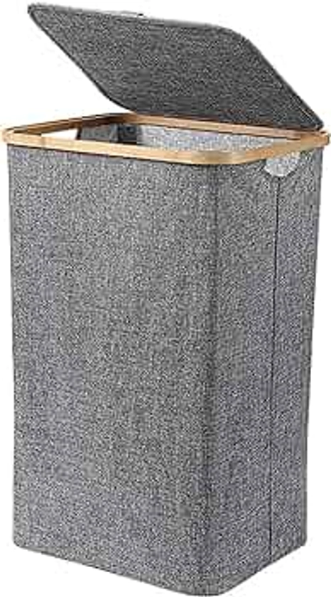 AMOS Laundry Basket Bin With Lid Grey 100 Litre Washing Baskets for Laundry Clothes Storage, Square