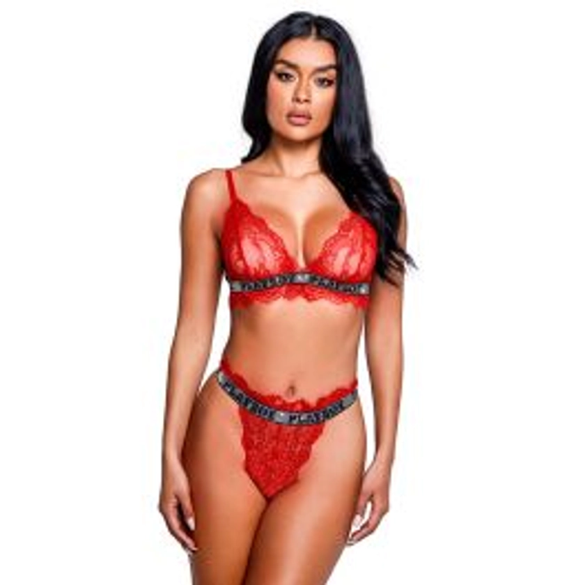 Roma red 2 piece high waisted lace thong set
