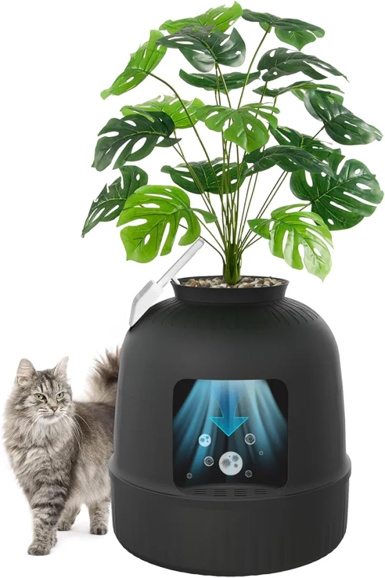 Lifewit Bac à Litière pour Chat avec Fausse Plante et Pelle, Bac à Litière Camouflé avec Contrôle des Odeurs et Filtre à Carbone pour Salon, Chambre à Coucher, Coins, Noir : Amazon.fr: Animalerie