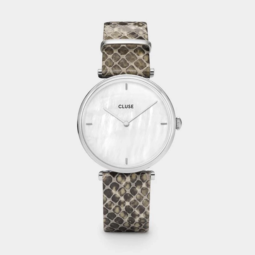 Triomphe Leather Grey Python, Silver Colour