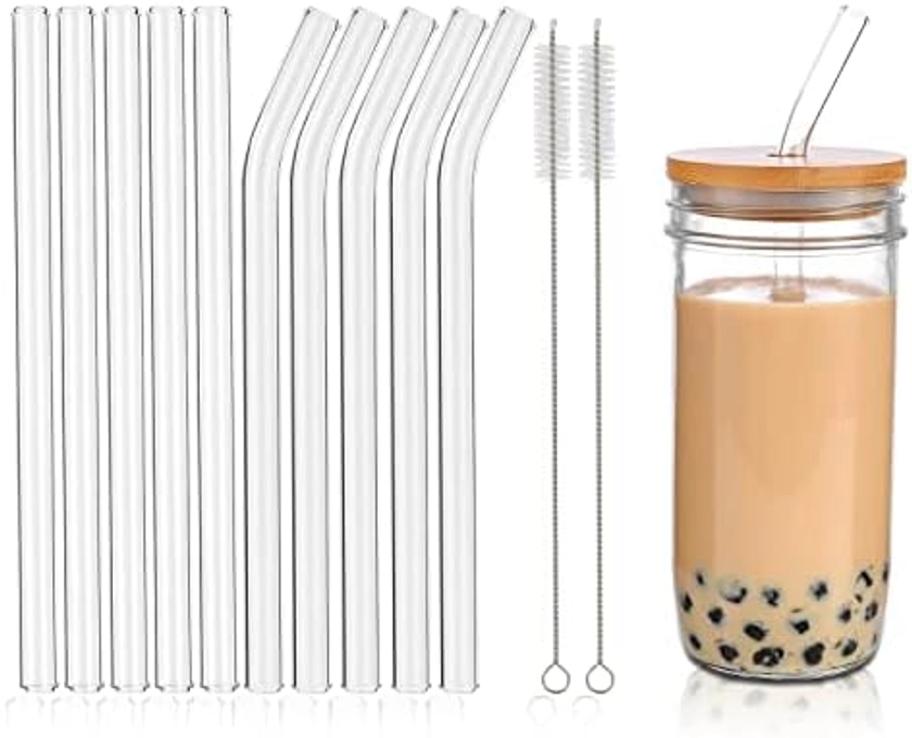 Amazon.com: RENYIH 10 Pcs Reusable Glass Boba Straws,9''x14 mm Wide Glass Drinking Straws Jumbo Smoothie Straws for Bubble Tea,Milkshakes,Set of 5 Straight and 5 Bent with 2 Cleaning Brushes -Dishwasher Safe : Health & Household