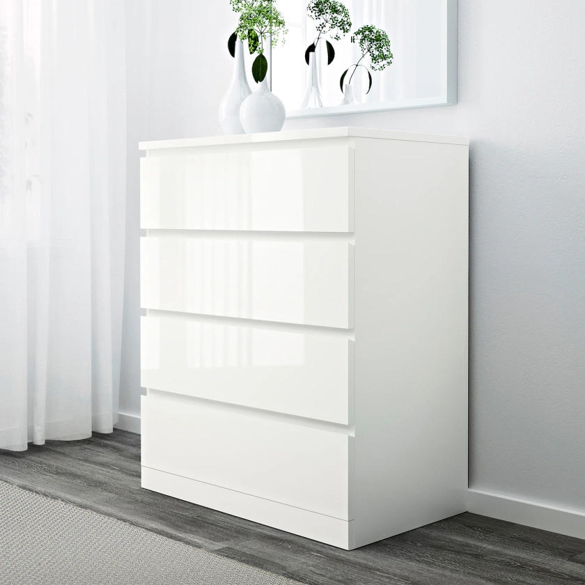 MALM Chest of 4 drawers - high-gloss white 80x100 cm