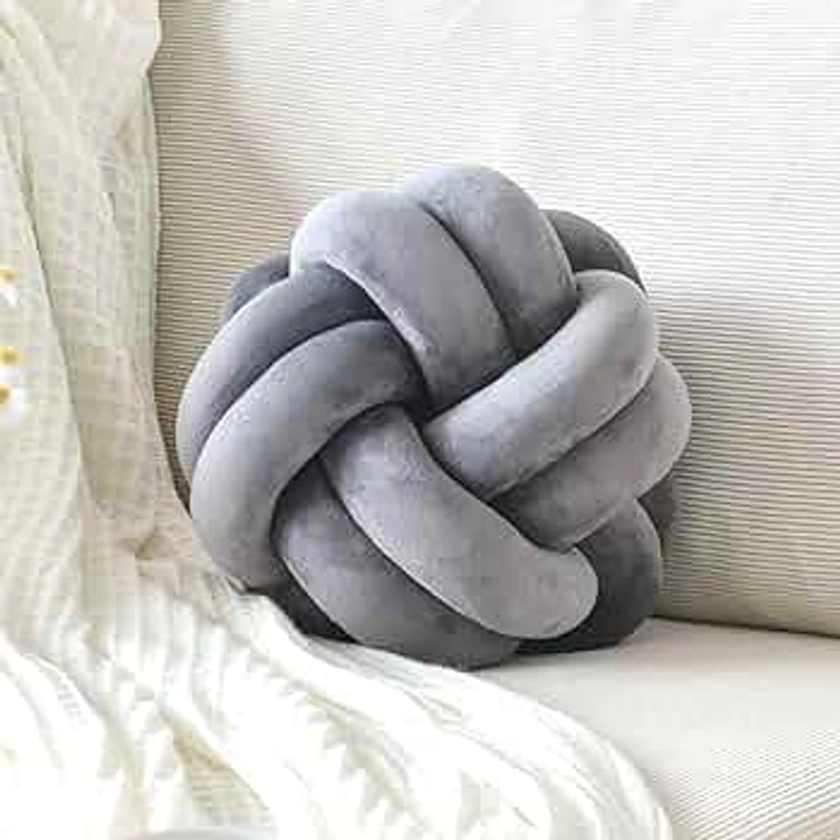 Knot Pillow Ball, Soft Home Decorative Throw Pillows Cushion, Round Changeability Knotted Pillows, Modern Home Handmade Cushions for Bedroom, Sofa, Couch (8 Inch, Dark Gray)