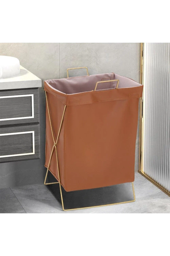 Laundry | Collapsible PU Leather Laundry Hamper with Metal Frame | Living and Home