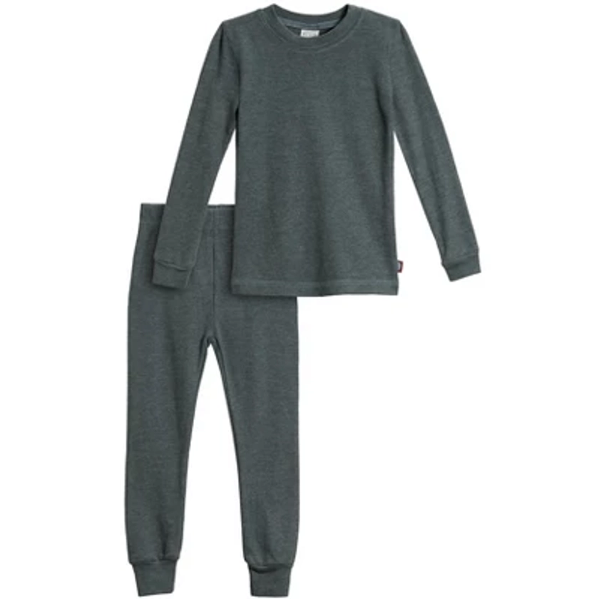 City Threads Boys USA-Made Soft & Cozy Thermal 2-Piece Long Johns,Charcoal w/ Baby Blue Stitch ,18-24 Months