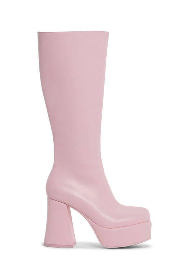 Sugar Thrillz Go Go Platform Boots With Side Zip Closures Girly Demure 60s Sexy - Pink