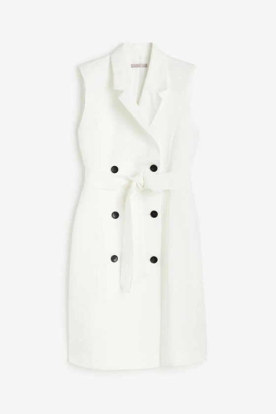 Linen-blend tie-belt dress - White - Ladies | H&M IE