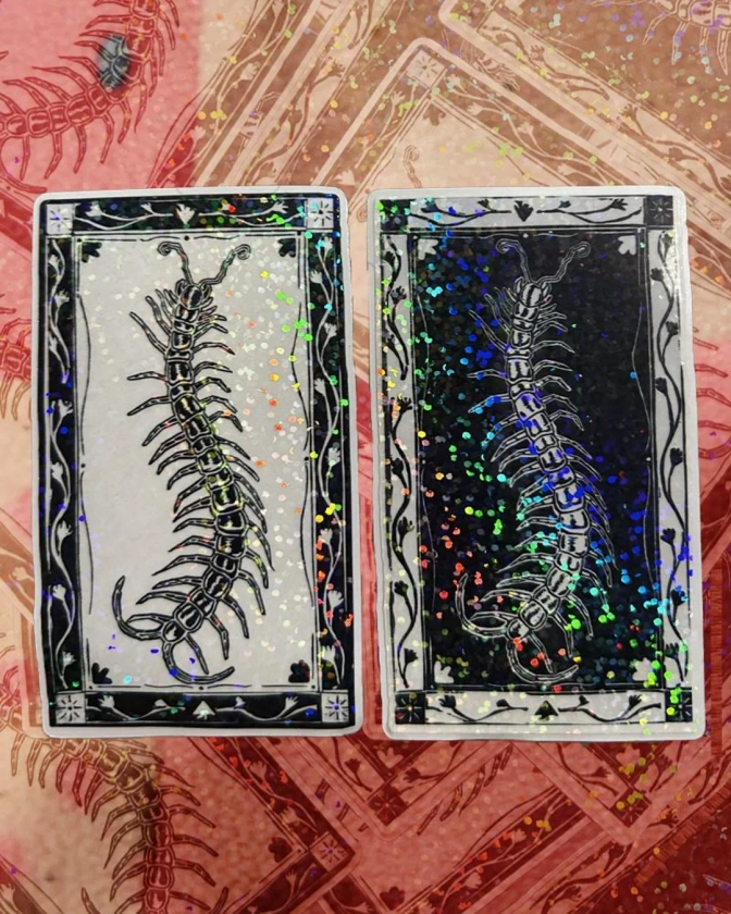 Creepy Crawly Centipede Holographic Sparkle Stickers Black and White Versions