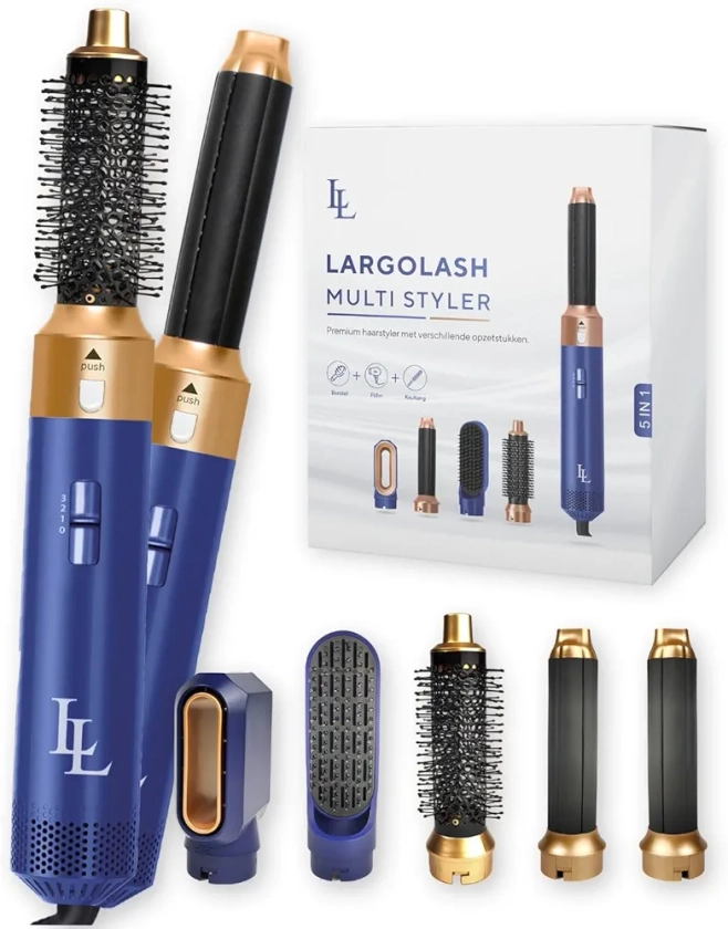 Largolash Brosse Soufflante Sèche-Cheveux 5 en 1 - Lisseur Cheveux, Brosse Cheveux, Boucleur à Cheveux, Brosse Chauffante, Pour un Brushing Professionnel, Adapté à Tous les Types de Cheveux (Bleu)