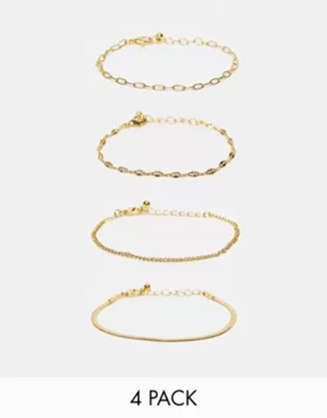 ASOS DESIGN Curve - Lot de 4 bracelets à maillons variés en plaqué or 14 carats