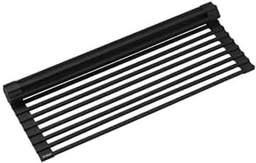 Kraus KRM-10BLACK Silicone-coated stainless steel Over the Sink Multipurpose Roll-Up Dish Drying Rack, 20.5 x 12.7 x 1/4 inches, Black