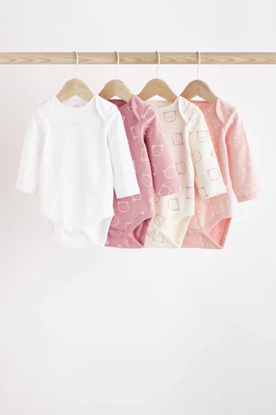 Buy Pink/White Bear Baby Long Sleeve Bodysuits 4 Pack from the Next UK online shop