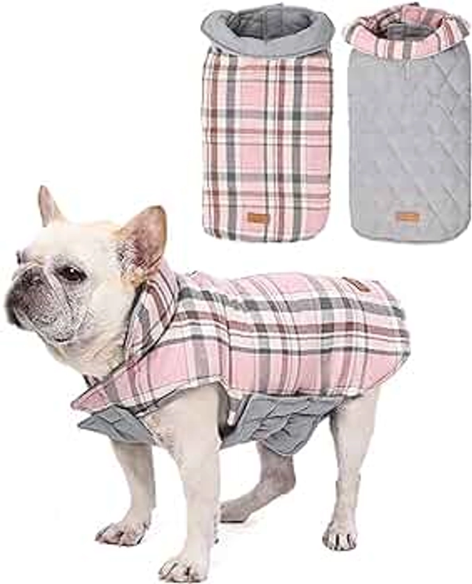 Tineer Double-sided Dog Jacket Vest for Small, Medium, and Large Dogs - Reversible Warm Pet Coat Dog Outfit Apparel for Autumn and Winter (XS, Pink)