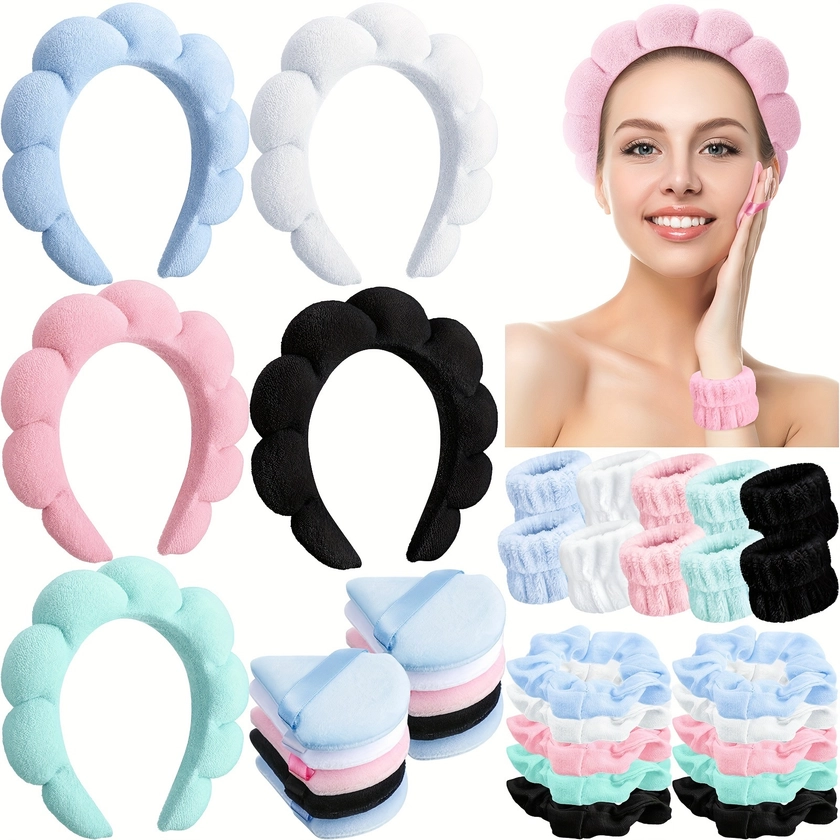 35 Pcs Spa Headbands For Washing Face Wristband Set Spa Headbands Set Hair Scrunchies Sponge Spa Headbands &amp; Wristband Set Sponge Spa Headband For Wom