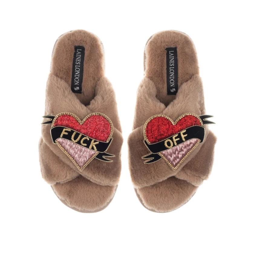 Classic Laines Slippers With Fuck Off Brooches - Toffee