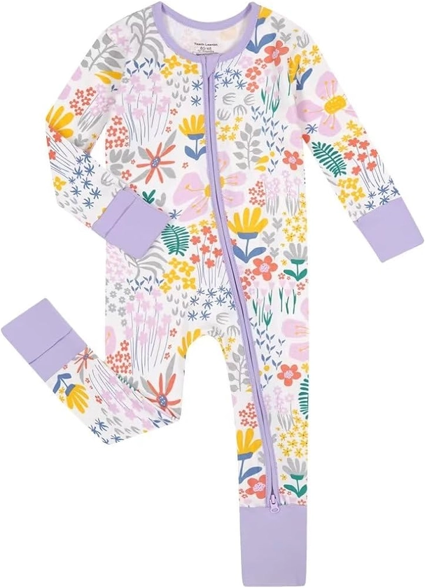 Teach Leanbh Unisex Baby Cotton Pajamas with Mittens and Feet Cuffs 2 Way Zipper Long Sleeve Romper Sleep and Play