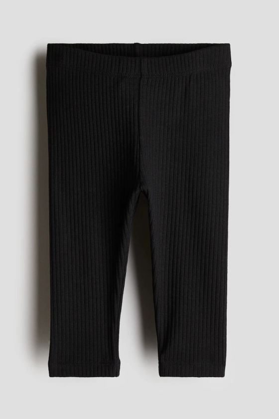 Ribbed cotton leggings - Regular waist - Long - Black - Kids | H&M GB