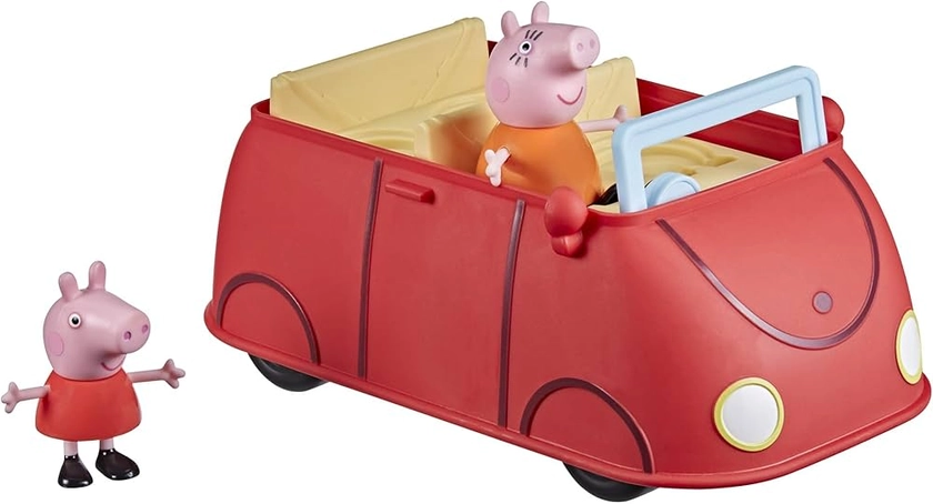 Peppa Pig Peppa’s Adventures Voiture rouge familiale, jouet préscolaire avec phrases et effets sonores, dès 3 ans,Inclut 1 véhicule et 2 figurines