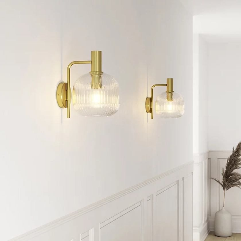 GoodHome Lybia Classic Satin Brass effect Wired Wall light | DIY at B&Q