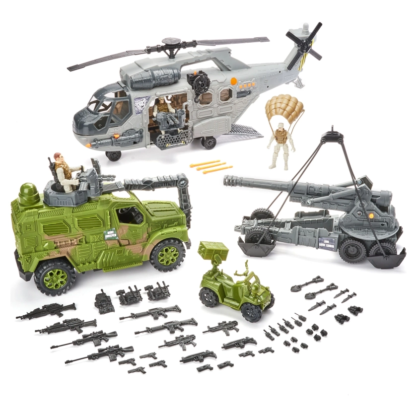 Kid Connection Giant Copter Military Play Set with Lights & Sounds, 57 Pieces, Toddler Toys