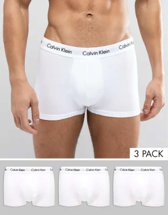 Calvin Klein Cotton Stretch 3 pack low rise trunks in white | ASOS