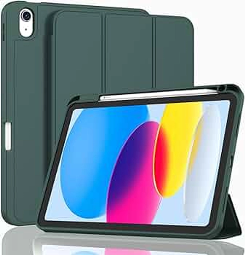 ZryXal New iPad 10th Generation Case 10.9 Inch 2022 with Pencil Holder, Smart iPad Case with Soft TPU Back [Support Auto Wake/Sleep] (New Midnight Green)