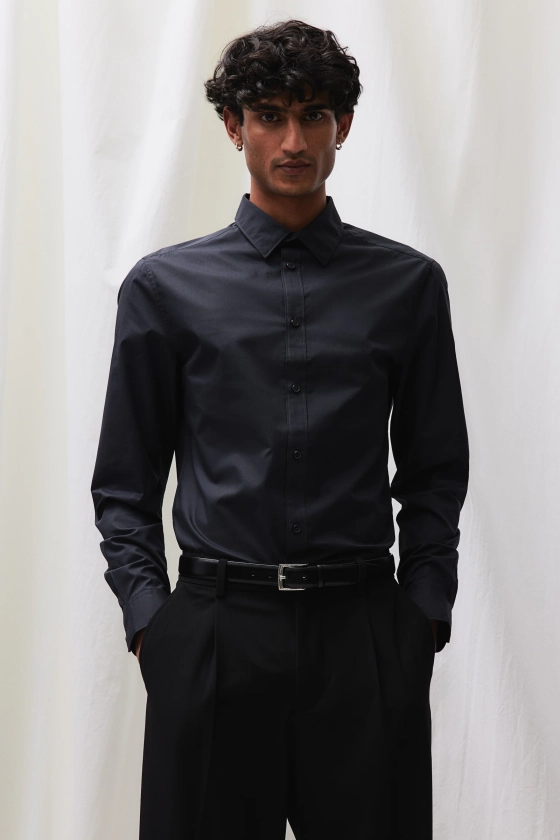 Slim Fit Easy-iron Shirt - Black - Men | H&M CA