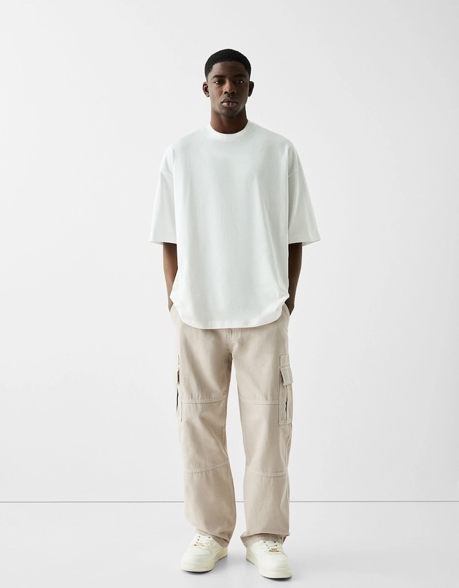 Pantalon cargo coton coutures contrastantes