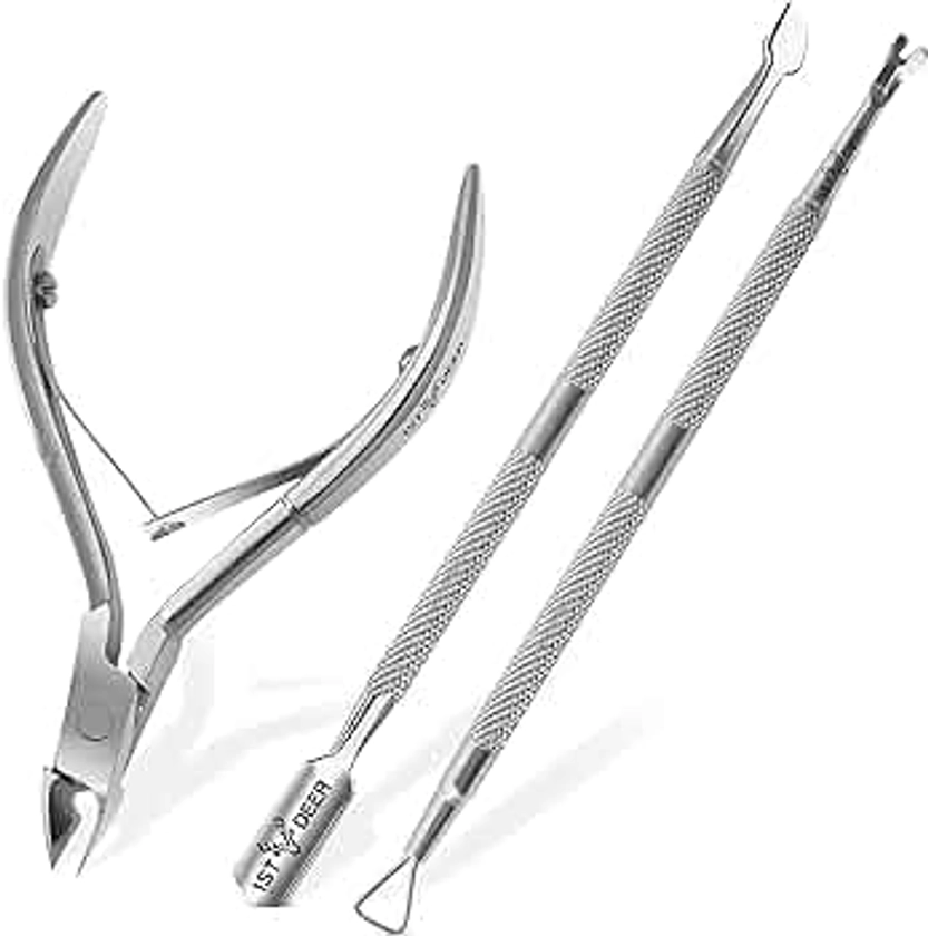 Cuticle Trimmer Set - 3 Piece Stainless Steel Nipper, Pusher, and Scraper Kit for Professional Manicure and Pedicure - Nail Cuticle Remover Cutter Clippers for Fingernails and Toenails