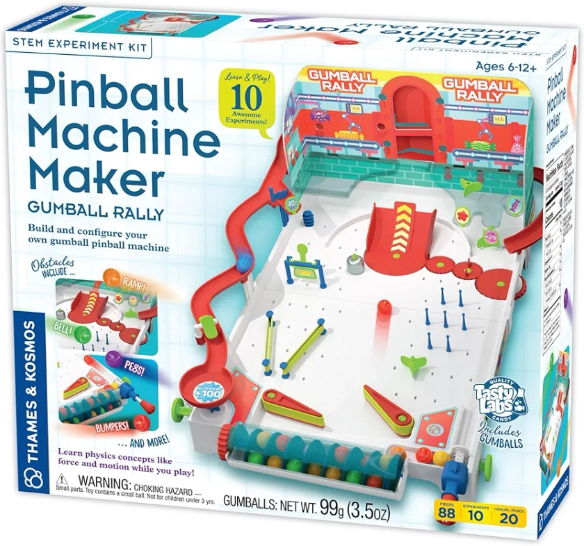 Thames & Kosmos Pinball Machine Maker STEM Experiment Kit, Build a Reconfigurable Pinball Machine, Use Gumballs to Play, Explore Physics, Force, Motion, Gravity, Simple Machines, Gumballs Included