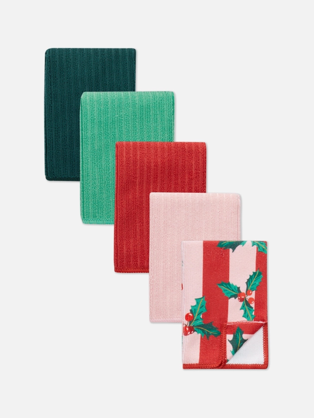 5pk Christmas Microfibre Cloths